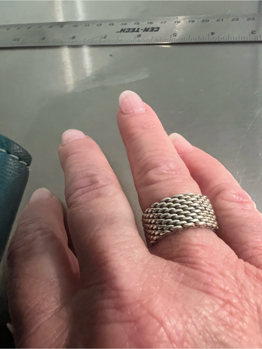Tiffany & Co. Textured Sterling Silver Mesh Flexable Band Ring - Picture 3 of 4